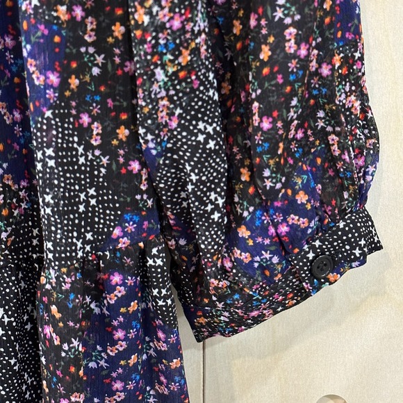 LOST + WANDER Sweet Surrender Dress SZ M Floral Long Sleeve Purple Black - Picture 8 of 13